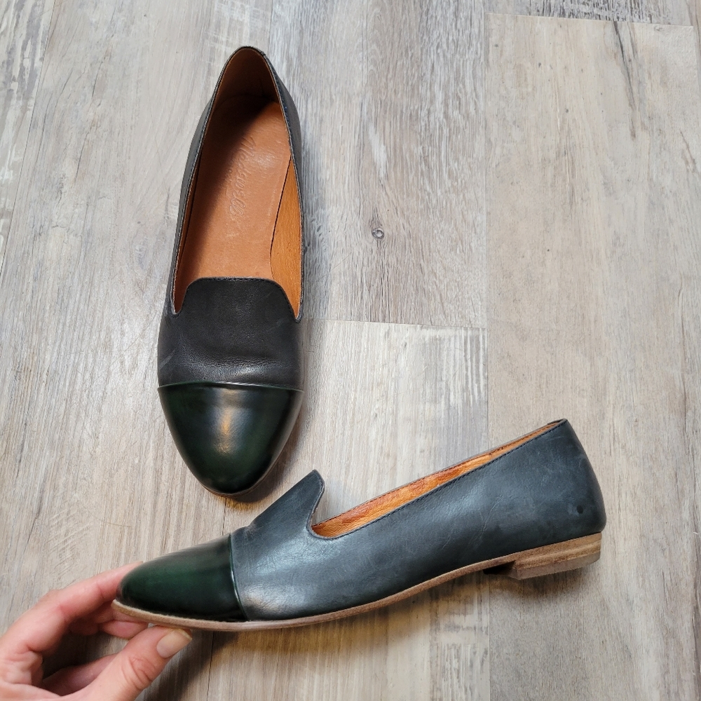 Madewell Two-Tone Green and Black Leather Loafers